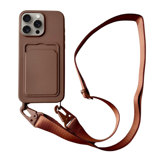 For iPhone 16 Pro Max Card Slot Liquid Silicone Phone Case with Lanyard(Coffee) - iPhone 16 Pro Max Cases by PMC Jewellery | Online Shopping South Africa | PMC Jewellery | Buy Now Pay Later Mobicred