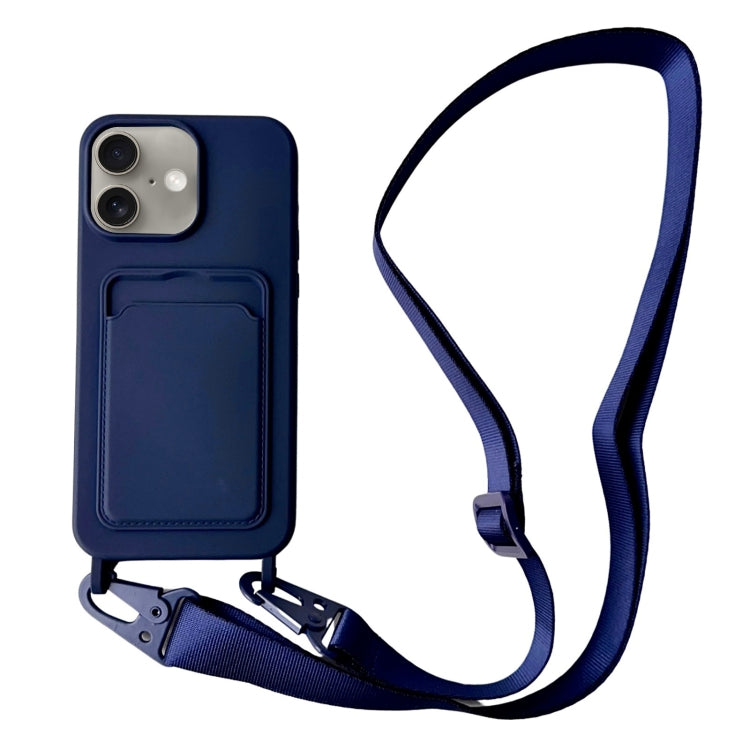 For iPhone 16 Card Slot Liquid Silicone Phone Case with Lanyard(Dark Blue) - iPhone 16 Cases by PMC TechLife | Online Shopping South Africa | PMC TechLife | Buy Now Pay Later Mobicred
