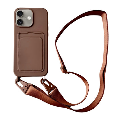 For iPhone 16 Card Slot Liquid Silicone Phone Case with Lanyard(Coffee) - iPhone 16 Cases by PMC Jewellery | Online Shopping South Africa | PMC Jewellery | Buy Now Pay Later Mobicred