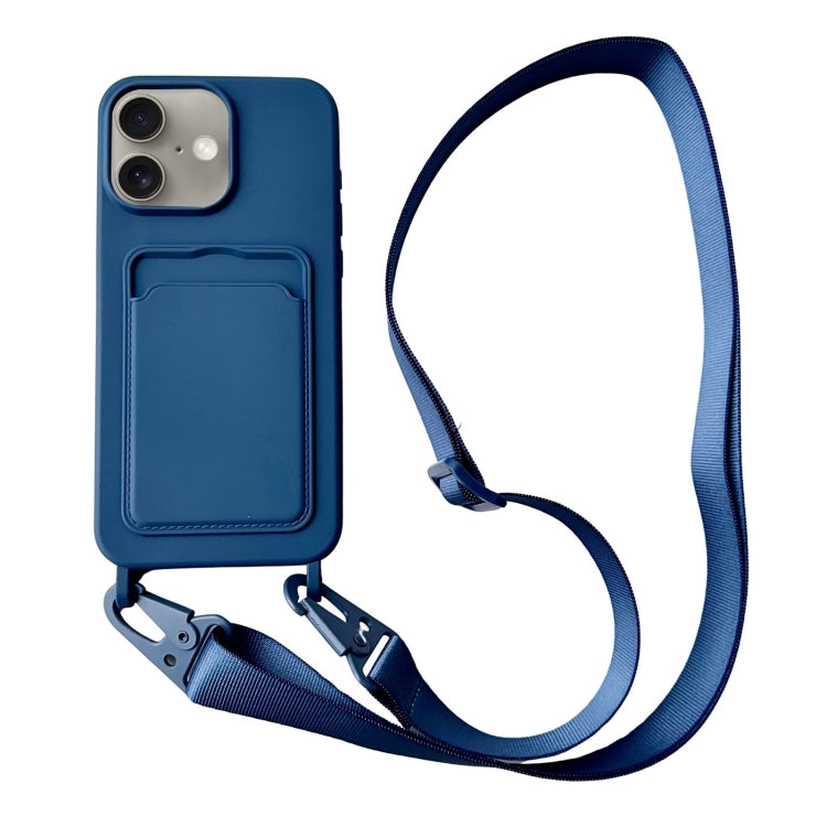For iPhone 16 Card Slot Liquid Silicone Phone Case with Lanyard(Royal Blue) - iPhone 16 Cases by PMC TechLife | Online Shopping South Africa | PMC TechLife | Buy Now Pay Later Mobicred
