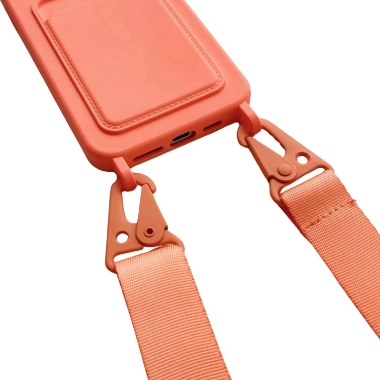 For iPhone 16 Card Slot Liquid Silicone Phone Case with Lanyard(Orange) - iPhone 16 Cases by PMC Jewellery | Online Shopping South Africa | PMC Jewellery | Buy Now Pay Later Mobicred