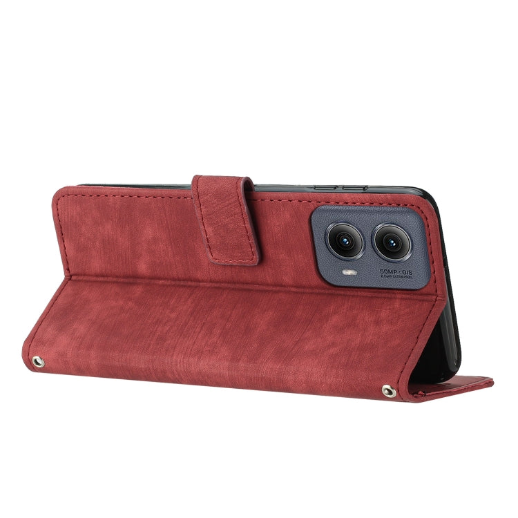 For Motorola Edge 2024 Skin Feel Stripe Pattern Leather Phone Case with Long Lanyard(Red) - Motorola Cases by PMC Jewellery | Online Shopping South Africa | PMC Jewellery | Buy Now Pay Later Mobicred