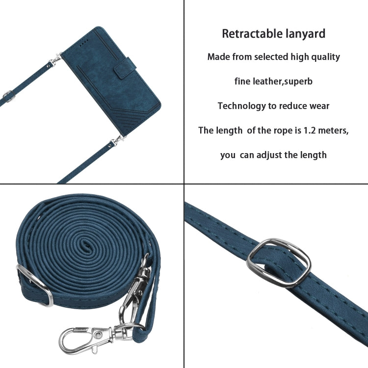 For Motorola Edge 2024 Skin Feel Stripe Pattern Leather Phone Case with Long Lanyard(Blue) - Motorola Cases by PMC Jewellery | Online Shopping South Africa | PMC Jewellery | Buy Now Pay Later Mobicred