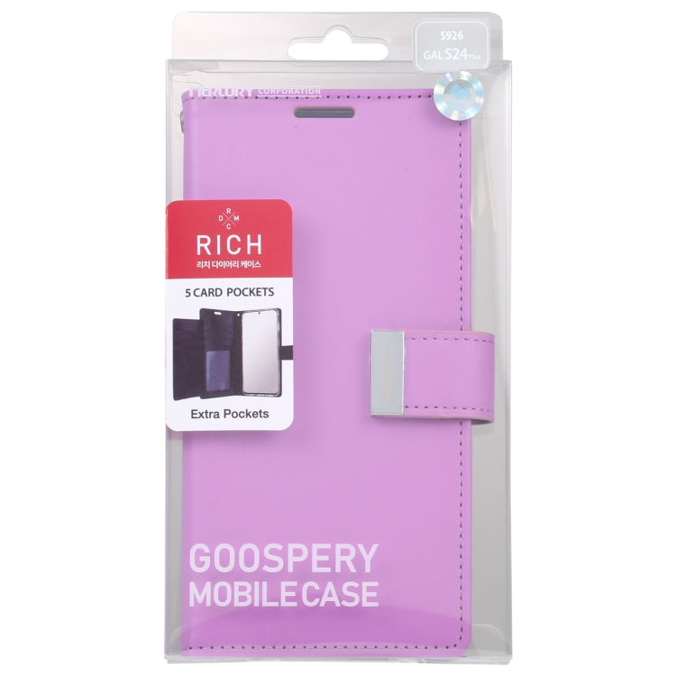 For Samsung Galaxy S24+ 5G GOOSPERY RICH DIARY Crazy Horse Texture Leather Phone Case(Purple) - Galaxy S24+ 5G Cases by GOOSPERY | Online Shopping South Africa | PMC Jewellery | Buy Now Pay Later Mobicred