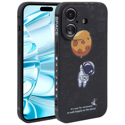 For iPhone 16 Plus Astronaut Pattern Silicone Straight Edge Phone Case(Planet Landing-Black) - iPhone 16 Plus Cases by PMC Jewellery | Online Shopping South Africa | PMC Jewellery | Buy Now Pay Later Mobicred