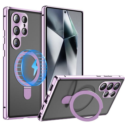 For Samsung Galaxy S25 Ultra 5G MagSafe Magnetic HD Frosted Tempered Glass Holder Phone Case(Purple) - Galaxy S25 Ultra 5G Cases by PMC Jewellery | Online Shopping South Africa | PMC Jewellery | Buy Now Pay Later Mobicred