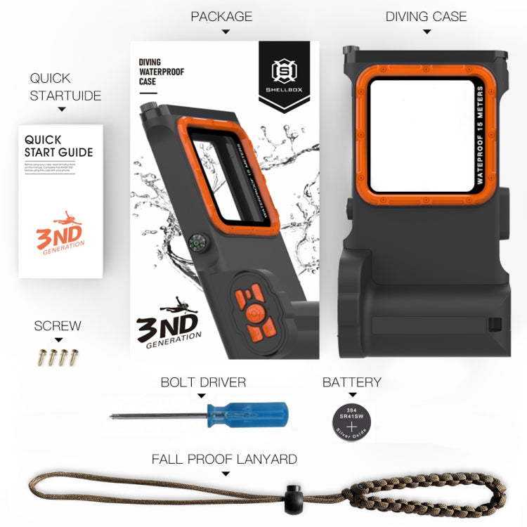 Diving Shell Gen3 Bluetooth Waterproof Phone Case(Black Orange) - Waterproof Bag by PMC TechLife | Online Shopping South Africa | PMC TechLife | Buy Now Pay Later Mobicred
