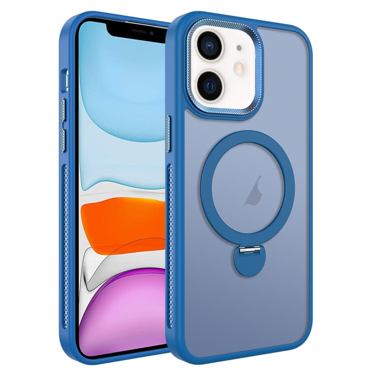 For iPhone 11 MagSafe Magnetic Holder Breathable Phone Case(Blue) - iPhone 11 Cases by PMC Jewellery | Online Shopping South Africa | PMC Jewellery