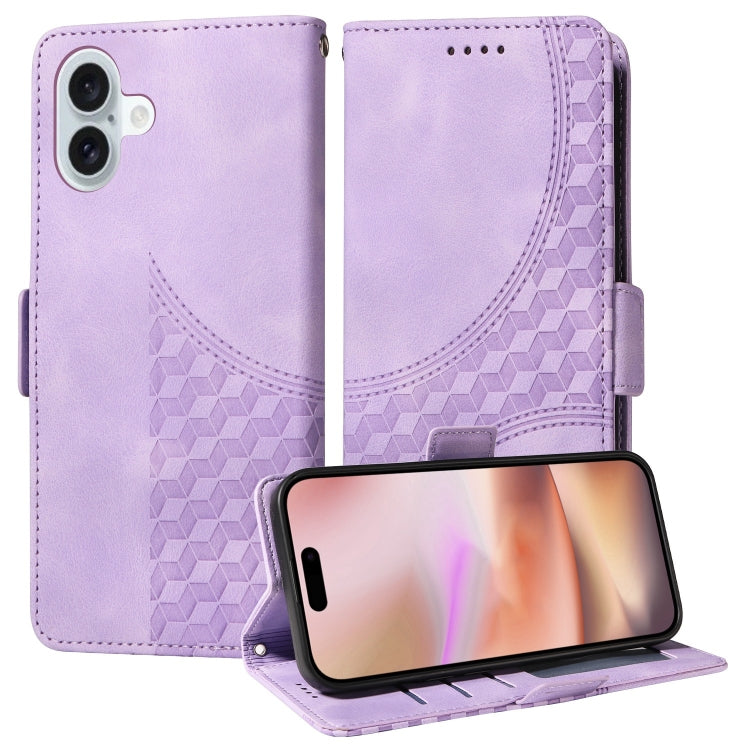 For iPhone 16 Embossed Rhombus Starry Leather Phone Case(Purple) - More iPhone Cases by PMC Jewellery | Online Shopping South Africa | PMC Jewellery | Buy Now Pay Later Mobicred