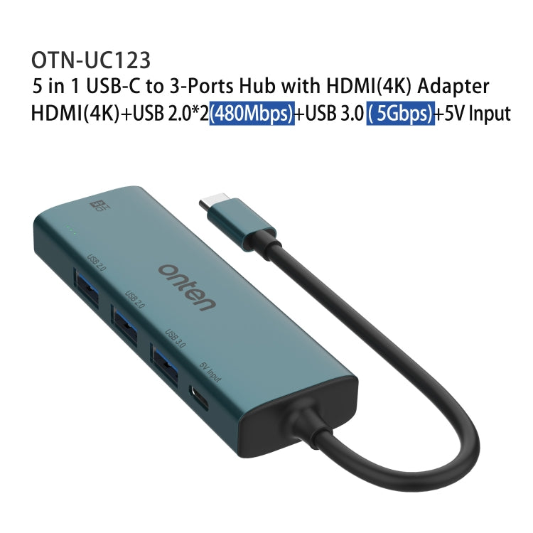Onten UC123 5 in 1 USB-C / Type-C to HDMI + USB3.0 HUB Docking Station with 5V Input - free shipping - PMC Jewellery - Order now!