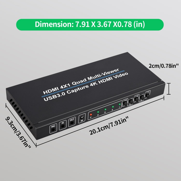 NK-941S 4K HDMI 4x1 Screen Splitter + USB3.0 Video Capture All In One Machine(Black) - Video Capture Solutions by PMC TechLife | Online Shopping South Africa | PMC TechLife | Buy Now Pay Later Mobicred