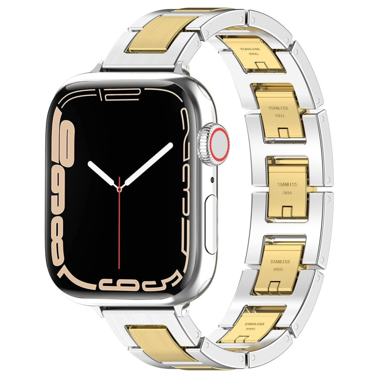 For Apple Watch Series 3 42mm H Slim Stainless Steel Watch Band(Silver Gold) - Watch Bands by PMC Jewellery | Online Shopping South Africa | PMC Jewellery