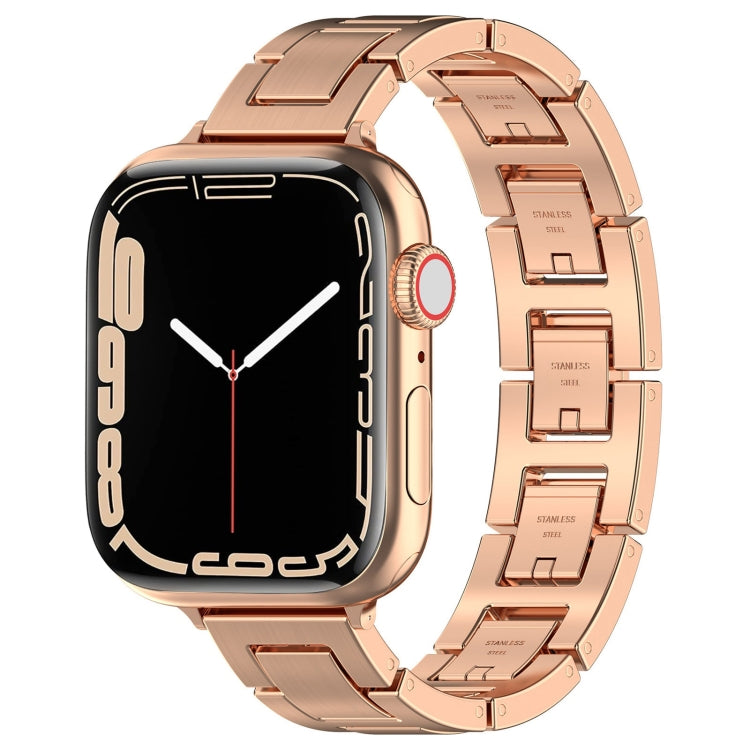 For Apple Watch 42mm H Slim Stainless Steel Watch Band(Rose Gold) - Watch Bands by PMC Jewellery | Online Shopping South Africa | PMC Jewellery