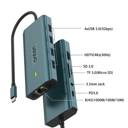 Onten UC962 10 in 1 USB-C / Type-C Multi-function HUB Docking Station(Green) - USB HUB by Onten | Online Shopping South Africa | PMC Jewellery | Buy Now Pay Later Mobicred