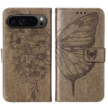 For Google Pixel 9 Pro Embossed Butterfly Leather Phone Case(Grey) - Google Cases by PMC Jewellery | Online Shopping South Africa | PMC Jewellery | Buy Now Pay Later Mobicred