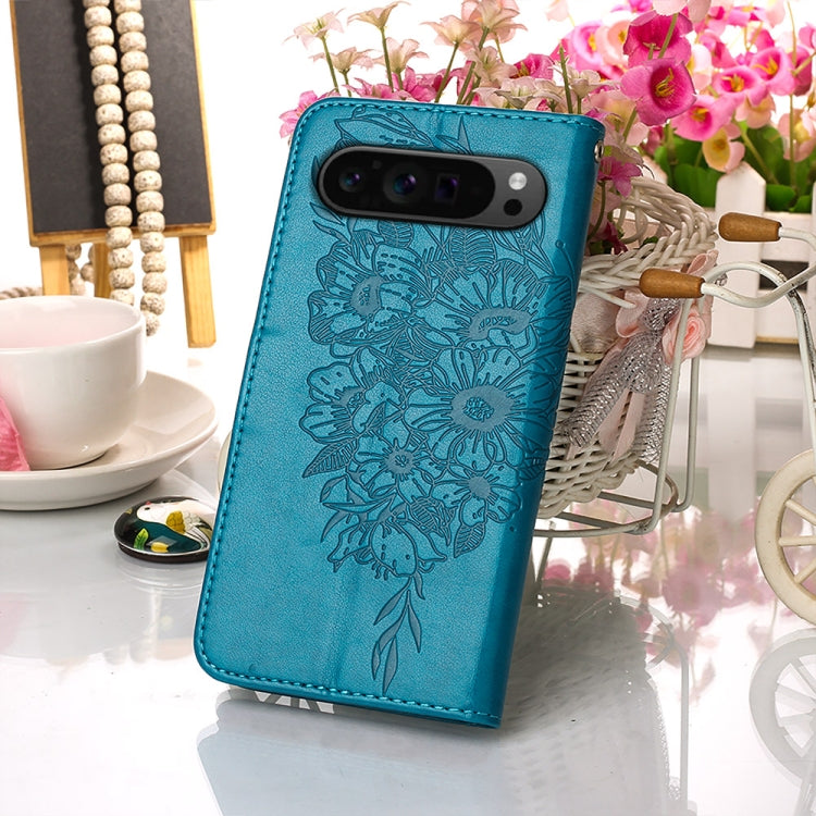 For Google Pixel 9 Pro Embossed Butterfly Leather Phone Case(Blue) - Google Cases by PMC Jewellery | Online Shopping South Africa | PMC Jewellery | Buy Now Pay Later Mobicred