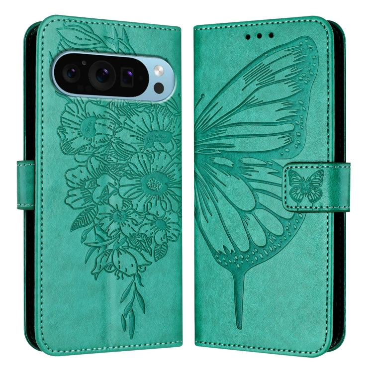 For Google Pixel 9 Pro XL Embossed Butterfly Leather Phone Case(Green) - Google Cases by PMC Jewellery | Online Shopping South Africa | PMC Jewellery | Buy Now Pay Later Mobicred