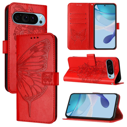 For Google Pixel 9 Pro XL Embossed Butterfly Leather Phone Case(Red) - Google Cases by PMC Jewellery | Online Shopping South Africa | PMC Jewellery | Buy Now Pay Later Mobicred