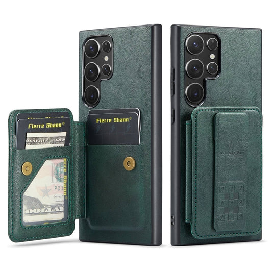 For Samsung Galaxy S24 Ultra 5G Fierre Shann Oil Wax Cow Leather Card Holder Back Phone Case(Green) - Galaxy S24 Ultra 5G Cases by FIERRE SHANN | Online Shopping South Africa | PMC Jewellery | Buy Now Pay Later Mobicred