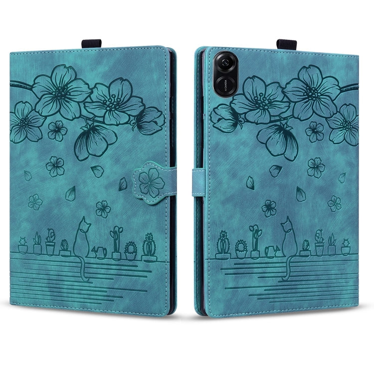 For Honor Pad X8a Cartoon Sakura Cat Embossed Leather Tablet Case(Green) - Honor by PMC TechLife | Online Shopping South Africa | PMC TechLife | Buy Now Pay Later Mobicred