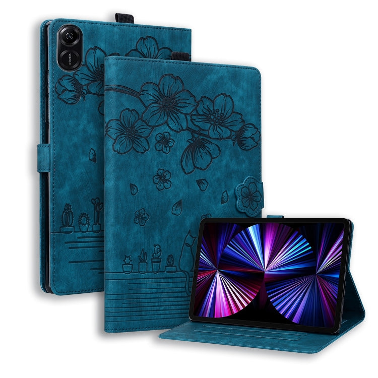 For Honor Pad X8a Cartoon Sakura Cat Embossed Leather Tablet Case(Blue) - Honor by PMC TechLife | Online Shopping South Africa | PMC TechLife | Buy Now Pay Later Mobicred
