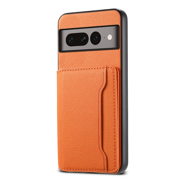 For Google Pixel 7 Pro 5G Calf Texture Card Bag Design Full Coverage Phone Case(Orange) - Google Cases by PMC TechLife | Online Shopping South Africa | PMC TechLife | Buy Now Pay Later Mobicred