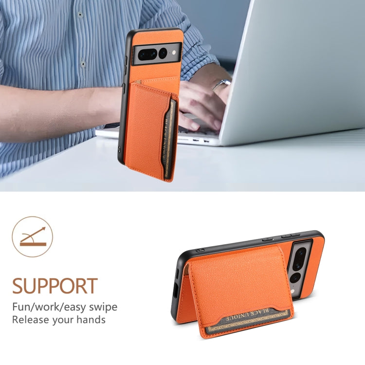 For Google Pixel 7 Pro 5G Calf Texture Card Bag Design Full Coverage Phone Case(Orange) - Google Cases by PMC TechLife | Online Shopping South Africa | PMC TechLife | Buy Now Pay Later Mobicred