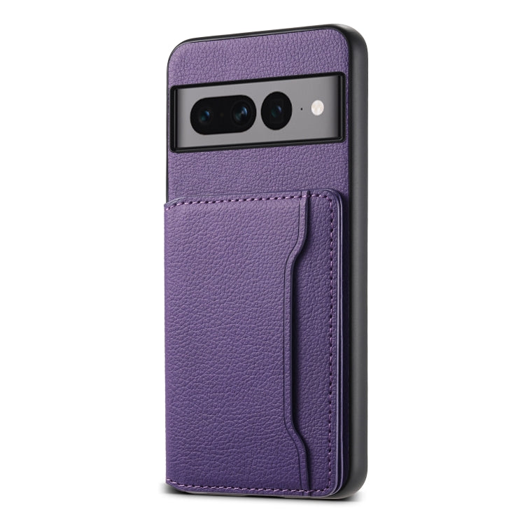 For Google Pixel 7 Pro 5G Calf Texture Card Bag Design Full Coverage Phone Case(Purple) - Google Cases by PMC Jewellery | Online Shopping South Africa | PMC Jewellery | Buy Now Pay Later Mobicred