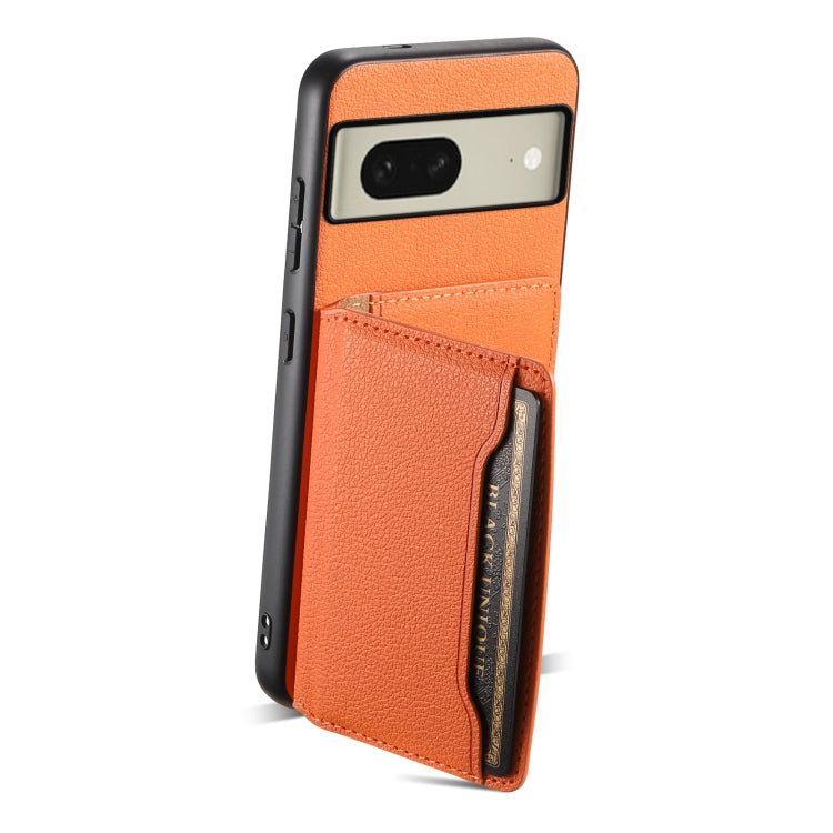 For Google Pixel 8 Calf Texture Card Bag Design Full Coverage Phone Case(Orange) - Google Cases by PMC TechLife | Online Shopping South Africa | PMC TechLife | Buy Now Pay Later Mobicred