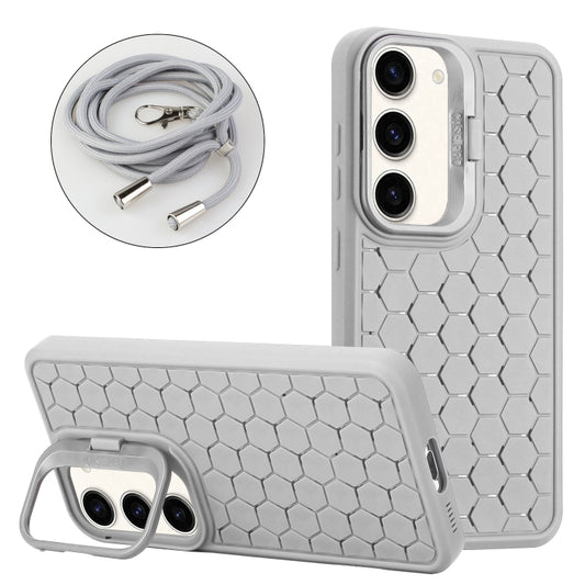 For Samsung Galaxy S23+ 5G Honeycomb Radiating Lens Holder Magsafe Phone Case with Lanyard(Grey) - Galaxy S23+ 5G Cases by PMC Jewellery | Online Shopping South Africa | PMC Jewellery