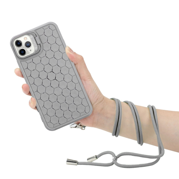 For iPhone 14 Pro Honeycomb Radiating Lens Holder Magsafe Phone Case with Lanyard(Grey) - iPhone 14 Pro Cases by PMC Jewellery | Online Shopping South Africa | PMC Jewellery