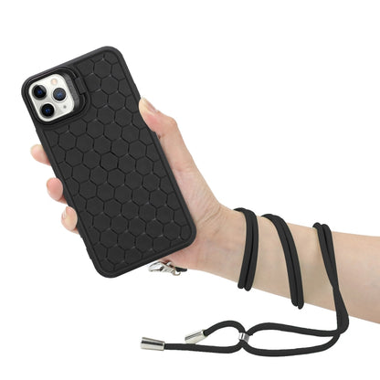 For iPhone 13 Pro Max Honeycomb Radiating Lens Holder Magsafe Phone Case with Lanyard(Black) - iPhone 13 Pro Max Cases by PMC Jewellery | Online Shopping South Africa | PMC Jewellery