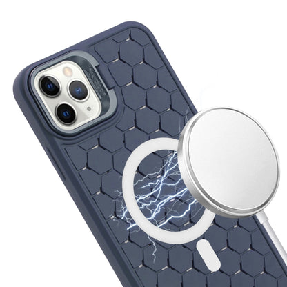 For iPhone 11 Pro Max Honeycomb Radiating Lens Holder Magsafe Phone Case with Lanyard(Blue) - iPhone 11 Pro Max Cases by PMC Jewellery | Online Shopping South Africa | PMC Jewellery