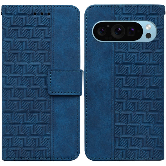 For Google Pixel 9 Geometric Embossed Leather Phone Case(Blue) - Google Cases by PMC Jewellery | Online Shopping South Africa | PMC Jewellery | Buy Now Pay Later Mobicred