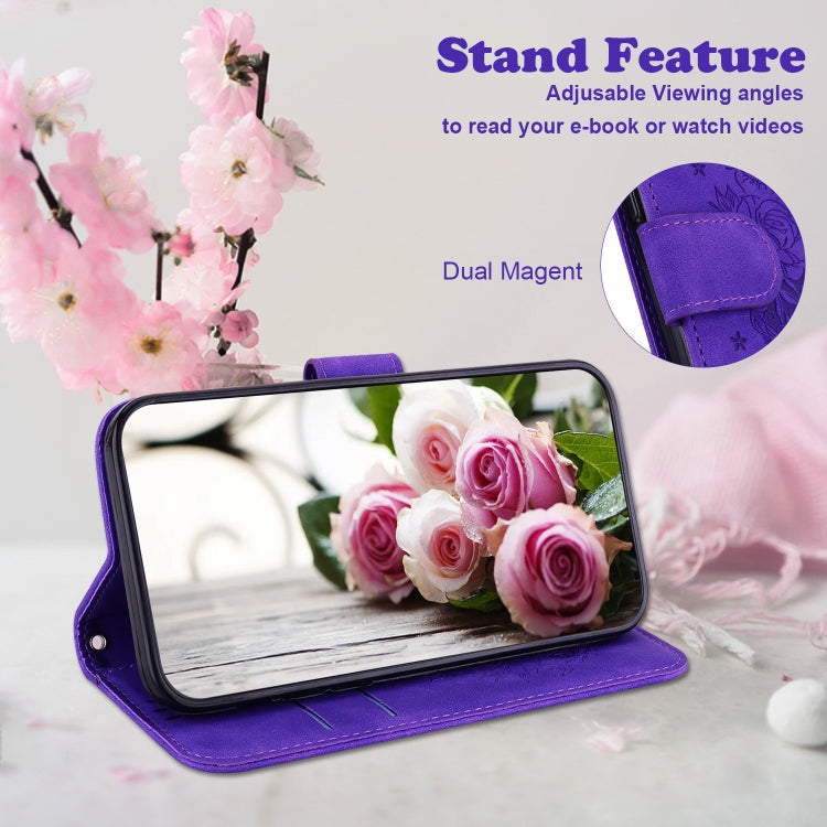 For Google Pixel 9 Butterfly Rose Embossed Leather Phone Case(Purple) - Google Cases by PMC TechLife | Online Shopping South Africa | PMC TechLife | Buy Now Pay Later Mobicred