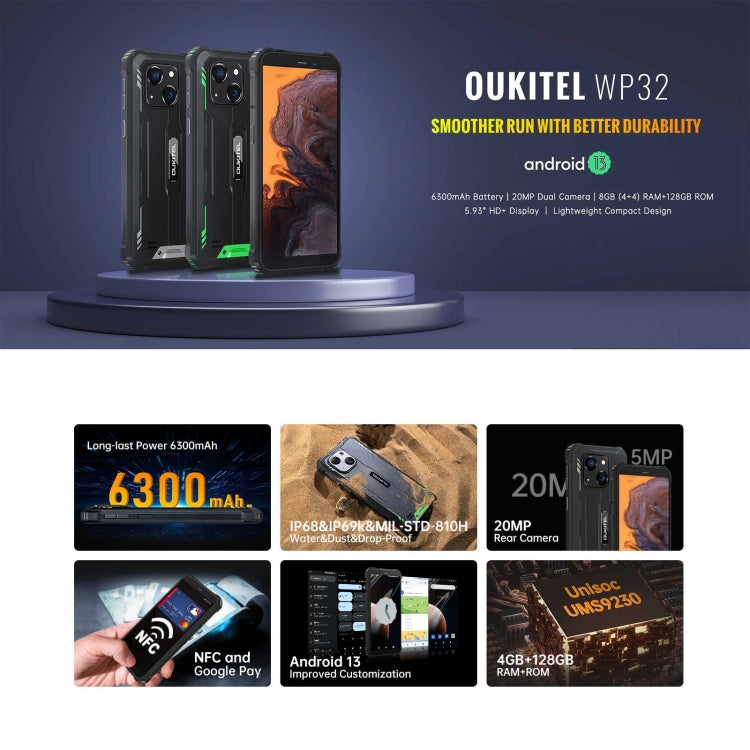 [HK Warehouse] Oukitel WP32, 4GB+128GB, IP68/IP69K, 5.93 inch Android 13 Unisoc Tiger T606 Octa-core, NFC, OTG, Network: 4G(Black) - Other by OUKITEL | Online Shopping South Africa | PMC Jewellery