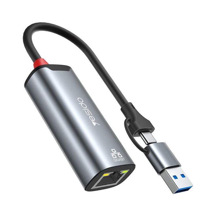 Yesido HB26 2 in 1 USB+USB-C/Type-C to Ethernet Adapter(Grey) - free shipping - PMC Jewellery - Order now!
