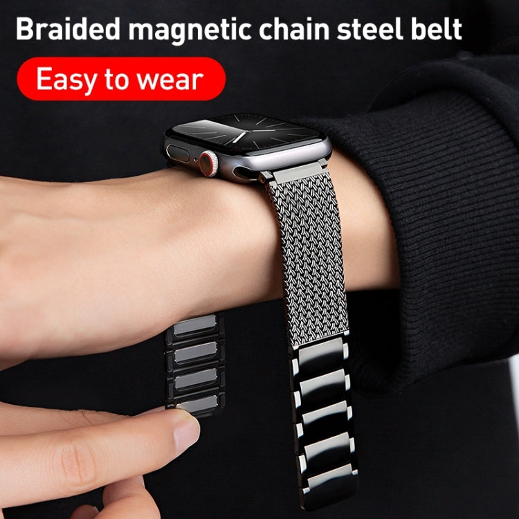 For Apple Watch 42mm Magnetic Clasp Braided Chain Stainless Steel Watch Band(Silver) - Watch Bands by PMC Jewellery | Online Shopping South Africa | PMC Jewellery