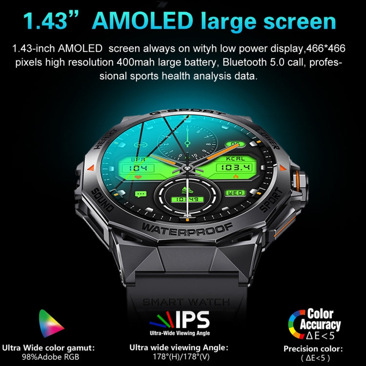 LEMFO K62 1.43 inch AMOLED Round Screen Smart Watch Supports Bluetooth Calls(Silver Orange) - Smart Watches by LEMFO | Online Shopping South Africa | PMC Jewellery | Buy Now Pay Later Mobicred