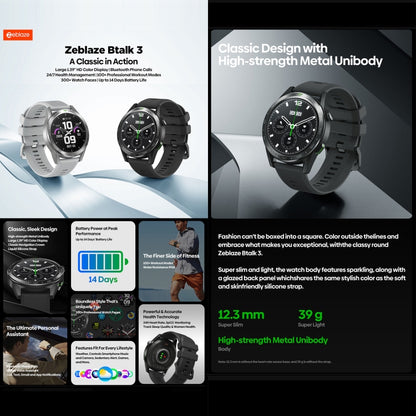 Zeblaze Btalk 3 1.39 inch Screen Voice Calling Smart Watch, Support Heart Rate / Blood Pressure / Blood Oxygen(Midnight Black) - Smart Watches by Zeblaze | Online Shopping South Africa | PMC Jewellery