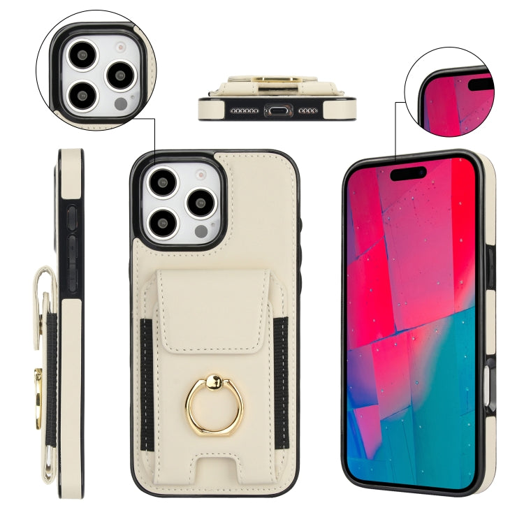 For iPhone 16 Pro Elastic Card Bag Ring Holder Phone Case(White) - iPhone 16 Pro Cases by PMC Jewellery | Online Shopping South Africa | PMC Jewellery | Buy Now Pay Later Mobicred