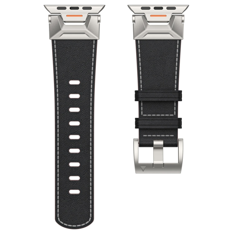 For Apple Watch SE 2023 44mm Mecha Style Leather Watch Band(Black Napa) - Watch Bands by PMC Jewellery | Online Shopping South Africa | PMC Jewellery