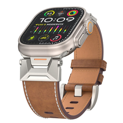 For Apple Watch SE 2023 44mm Mecha Style Leather Watch Band(Dark Brown) - Watch Bands by PMC Jewellery | Online Shopping South Africa | PMC Jewellery