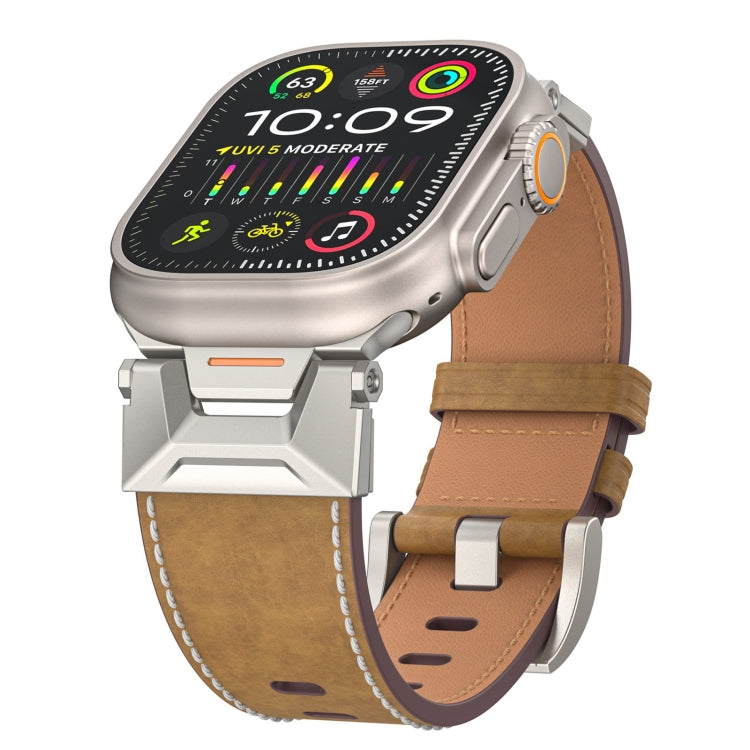 For Apple Watch SE 2023 44mm Mecha Style Leather Watch Band(Light Brown) - Watch Bands by PMC Jewellery | Online Shopping South Africa | PMC Jewellery