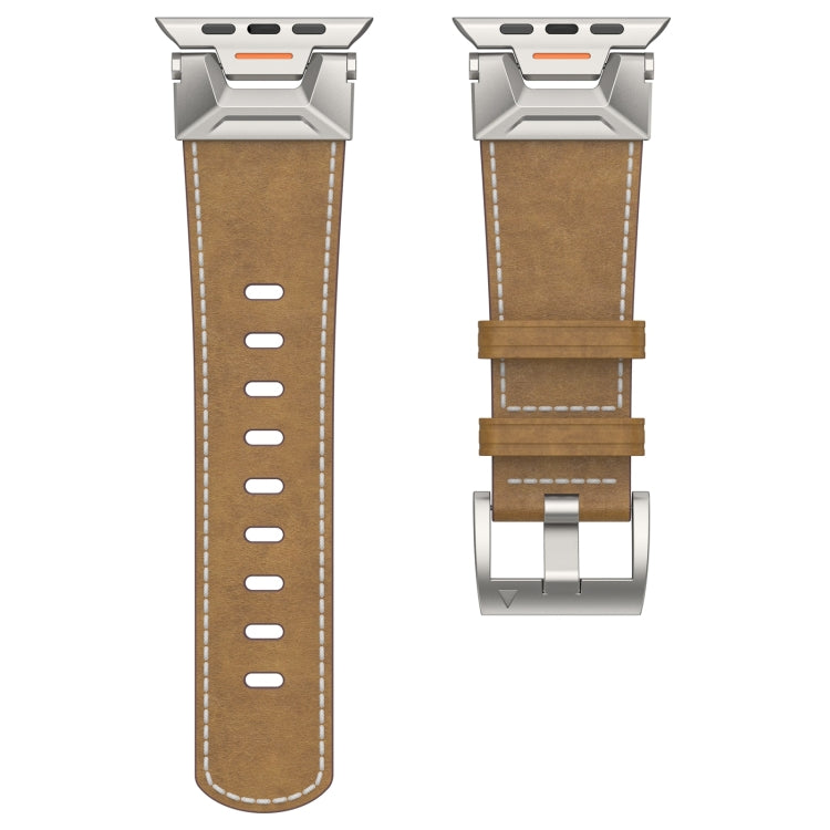 For Apple Watch Series 9 45mm Mecha Style Leather Watch Band(Light Brown) - Watch Bands by PMC Jewellery | Online Shopping South Africa | PMC Jewellery