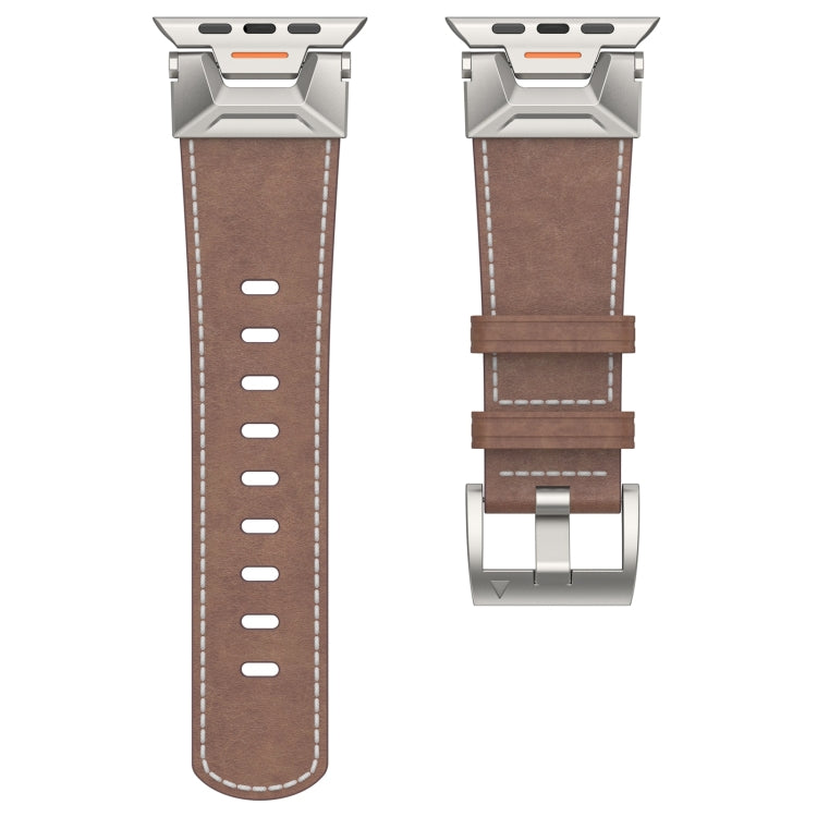 For Apple Watch Series 8 45mm Mecha Style Leather Watch Band(Coffee Oil Wax) - Watch Bands by PMC Jewellery | Online Shopping South Africa | PMC Jewellery