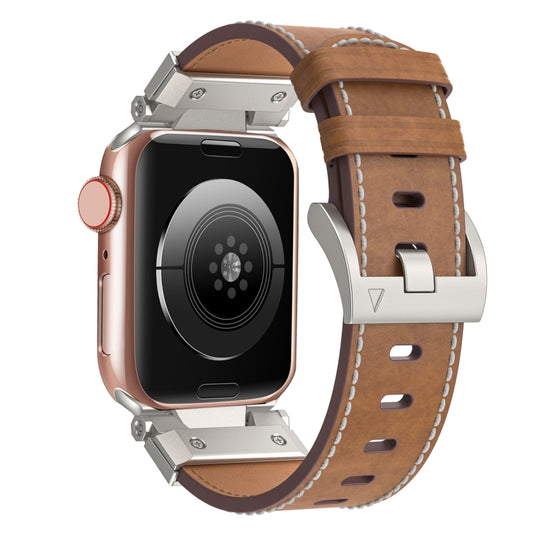 For Apple Watch Series 8 45mm Mecha Style Leather Watch Band(Dark Brown) - Watch Bands by PMC Jewellery | Online Shopping South Africa | PMC Jewellery