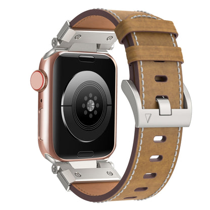 For Apple Watch 42mm Mecha Style Leather Watch Band(Light Brown) - Watch Bands by PMC Jewellery | Online Shopping South Africa | PMC Jewellery