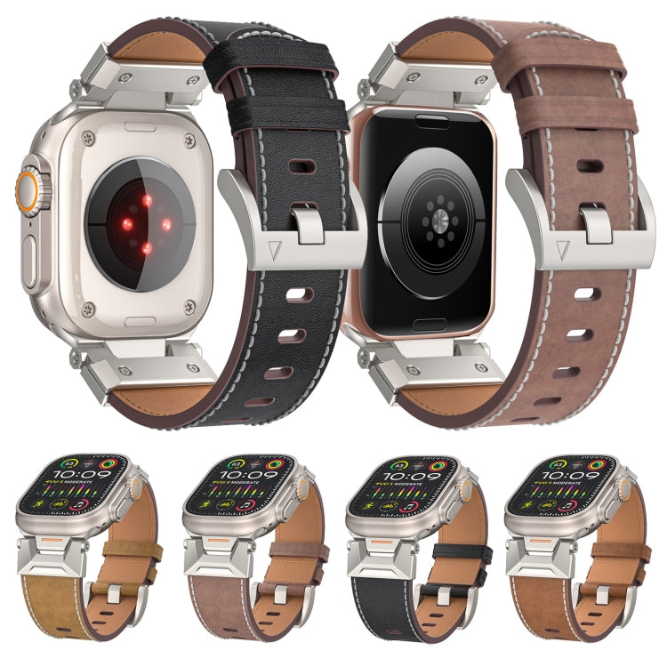 For Apple Watch SE 44mm Mecha Style Leather Watch Band(Light Brown) - Watch Bands by PMC TechLife | Online Shopping South Africa | PMC TechLife