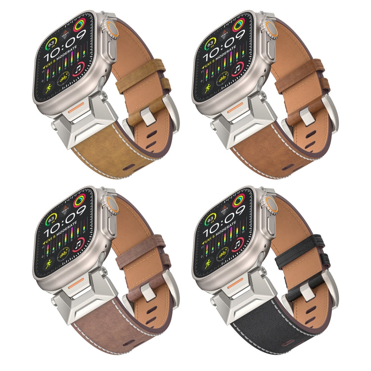 For Apple Watch SE 2023 44mm Mecha Style Leather Watch Band(Light Brown) - Watch Bands by PMC Jewellery | Online Shopping South Africa | PMC Jewellery